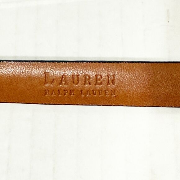 Lauren Ralph Lauren Italian Leather Skinny Belt Women XL Embossed Black Brass main image 10